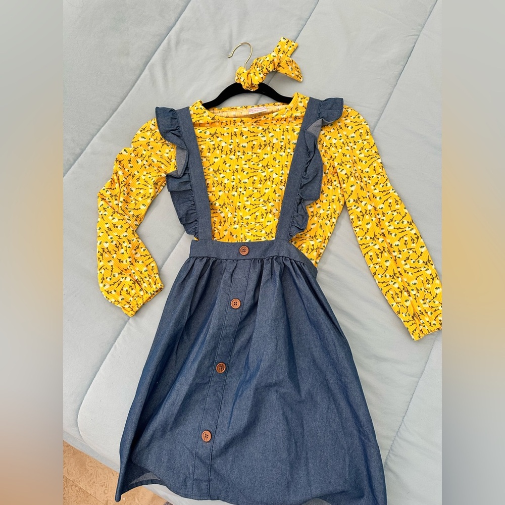 Yellow Floral and Blue Denim Kids Matching Set